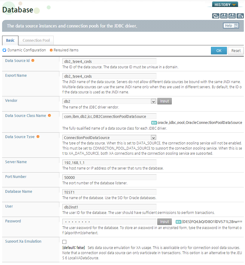 Configuring a DB2 Type4 Connection Pool Data Source (1)