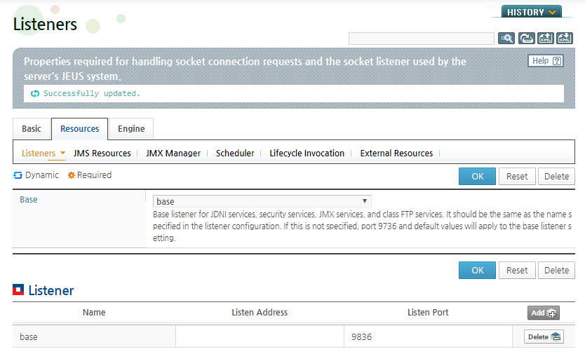 Adding a Server - Saving the Basic Listener Configuration
