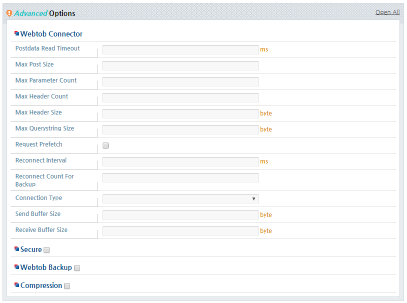 Configuring WebtoB Connectors - Advanced Options