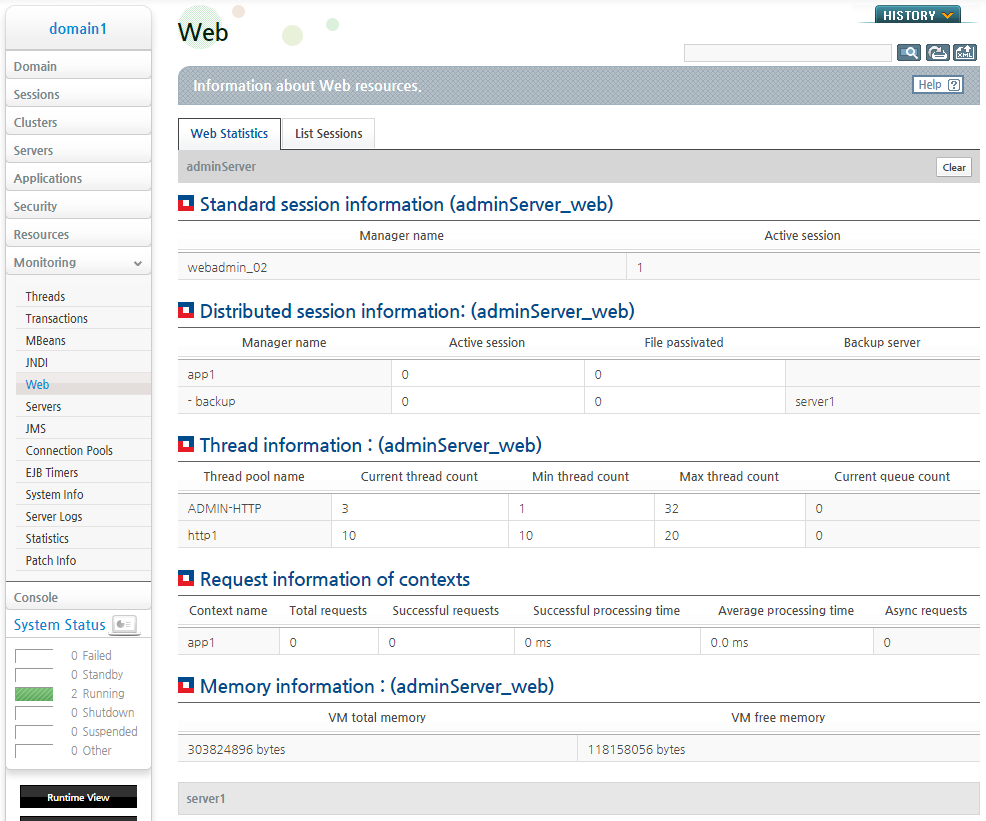Web Engine Monitoring - Menus